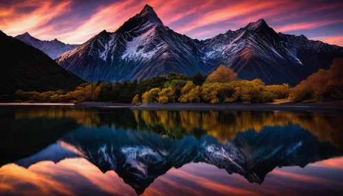 new zealand,south island,milford sound,autumn mountains,newzealand nzd,mt cook,nz,reflections in water,reflection in water,water reflection,mountain sunrise,landscape mountains alps,torres del paine national park,landscapes beautiful,mirror reflection,patagonia,mountain range,reflection of the surface of the water,tibet,beautiful landscape,Art,Artistic Painting,Artistic Painting 34