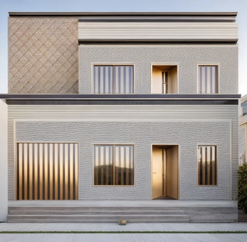 facade panels,residential house,wooden facade,3d rendering,gold stucco frame,lattice windows,stucco frame,exterior decoration,house shape,render,core renovation,modern house,frame house,folding roof,archidaily,glass facade,cubic house,build by mirza golam pir,two story house,stucco wall,Common,Common,None