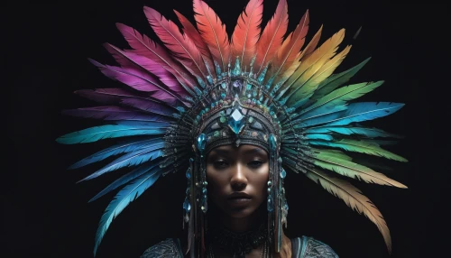 feather headdress,indian headdress,headdress,native american,american indian,the american indian,war bonnet,shamanic,headpiece,tribal chief,color feathers,native,warrior woman,peacock feathers,indigenous,indigenous painting,shamanism,shaman,feather jewelry,first nation,Conceptual Art,Fantasy,Fantasy 11