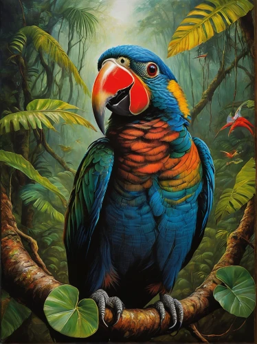 bird painting,toco toucan,tucano-toco,tropical birds,tropical bird climber,tropical bird,perico,keel billed toucan,keel-billed toucan,blue parrot,rosella,toucan,tucan,toucans,chestnut-billed toucan,macaws of south america,kakariki parakeet,swainson tucan,guacamaya,exotic bird,Illustration,Realistic Fantasy,Realistic Fantasy 34