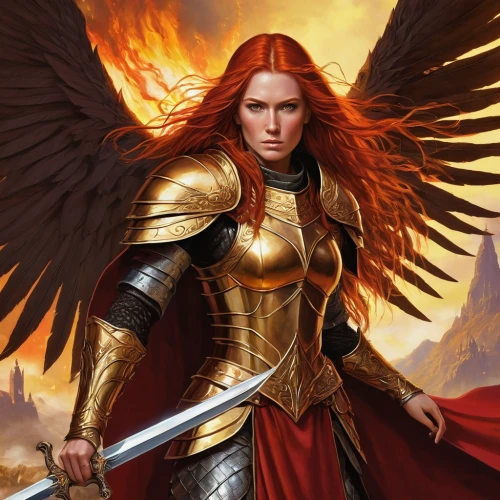 archangel,the archangel,fire angel,dark angel,angels of the apocalypse,heroic fantasy,female warrior,angelology,uriel,angel,angel of death,business angel,phoenix,joan of arc,griffin,paladin,athena,red chief,guardian angel,imperial eagle,Illustration,Realistic Fantasy,Realistic Fantasy 03