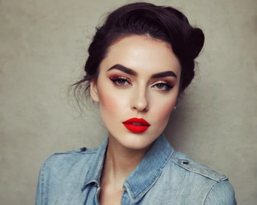 vintage makeup,red lips,vintage woman,red lipstick,birce akalay,vintage girl,retro woman,rockabilly style,vintage women,50's style,retro women,retro girl,make-up,romantic look,vintage female portrait,woman face,makeup artist,vampire woman,lipstick,attractive woman,Illustration,Abstract Fantasy,Abstract Fantasy 16
