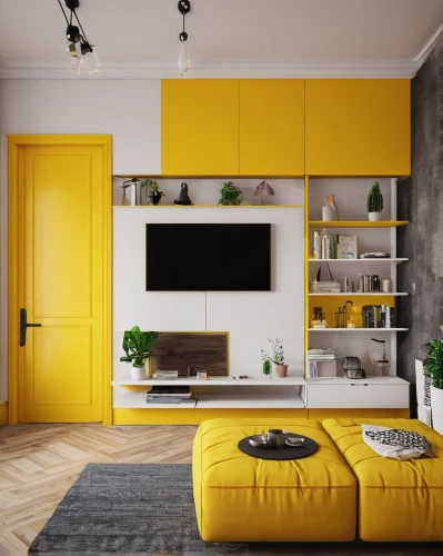 yellow wall,modern decor,yellow wallpaper,home interior,yellow orange,interior decoration,contemporary decor,modern room,search interior solutions,interior design,yellow and black,gold wall,interior modern design,interior decor,livingroom,apartment,tv cabinet,yellow color,shared apartment,acridine yellow,Conceptual Art,Daily,Daily 07