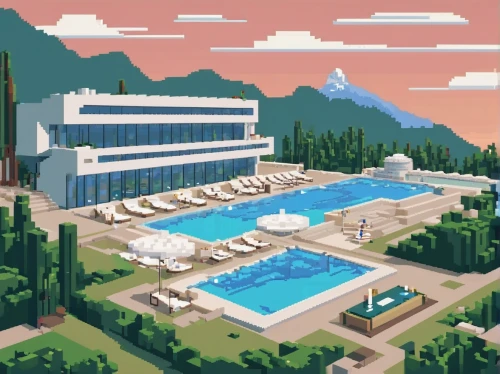 resort,hotel riviera,pixel art,swimming pool,outdoor pool,pool house,sochi,thermae,resort town,luxury hotel,monte carlo,diamond lagoon,luxury property,hotel complex,aqua studio,holiday complex,ski resort,country club,manor,hotels,Unique,Pixel,Pixel 01