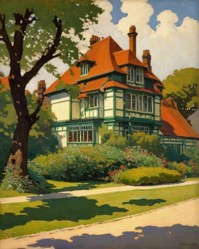 henry g marquand house,house painting,summer cottage,cottage,woman house,lincoln's cottage,country hotel,the pub,estate agent,holiday home,home landscape,villa,toll house,pub,house with lake,summer house,woodhouse,sussex,1926,ruhl house,Art,Classical Oil Painting,Classical Oil Painting 14