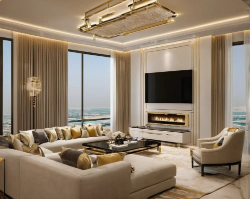 luxury home interior,family room,modern living room,living room,livingroom,contemporary decor,entertainment center,jumeirah,penthouse apartment,modern decor,apartment lounge,interior modern design,luxury property,gold stucco frame,sitting room,fire place,living room modern tv,great room,bonus room,luxury real estate,Illustration,Abstract Fantasy,Abstract Fantasy 17