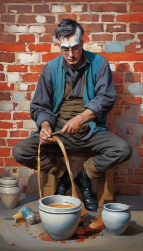 painting technique,meticulous painting,silversmith,cooking pot,soup kitchen,italian painter,tinsmith,oil painting,pouring tea,metalsmith,artisan,blacksmith,basket weaver,worker,pottery,painting,peddler,oil painting on canvas,seller,khokhloma painting,Illustration,Realistic Fantasy,Realistic Fantasy 24