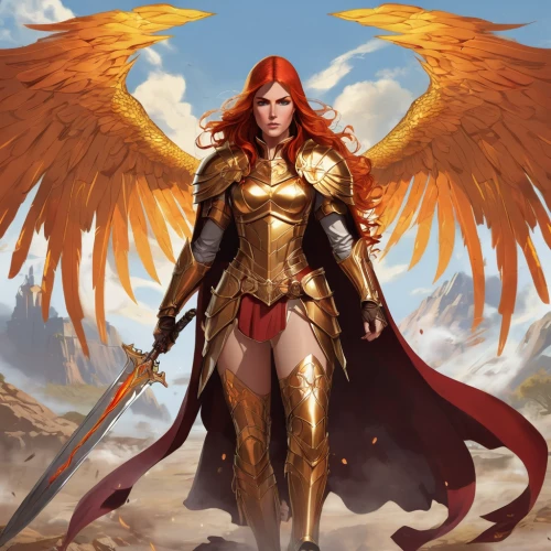 archangel,fire angel,phoenix,the archangel,business angel,female warrior,harpy,heroic fantasy,fantasy woman,minerva,firebird,athena,uriel,goddess of justice,griffin,fire siren,gryphon,angel,vane,guardian angel,Unique,Design,Character Design