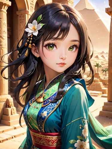 oriental princess,oriental girl,jasmine blossom,jasmine,mulan,oriental,asia,ancient egyptian girl,lily of the desert,rem in arabian nights,asian woman,cleopatra,maya,desert background,chinese background,portrait background,arabian,wuchang,asian culture,lily of the nile,Anime,Anime,General