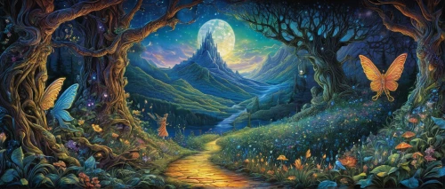 fairy forest,elven forest,hare trail,the mystical path,enchanted forest,forest path,forest of dreams,fairy village,fairytale forest,fairy world,pathway,hollow way,fantasy landscape,forest glade,druid grove,hiking path,forest landscape,holy forest,the path,fantasy picture,Illustration,Realistic Fantasy,Realistic Fantasy 25