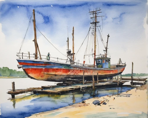 fishing boats,watercolor sketch,fishing trawler,wooden boats,water color,watercolor,watercolor painting,fishing boat,boat yard,watercolour,shrimp boats,fishing vessel,boatyard,wooden boat,tern schooner,ship yard,watercolor paint,boats in the port,seagoing vessel,naval trawler,Art,Artistic Painting,Artistic Painting 51