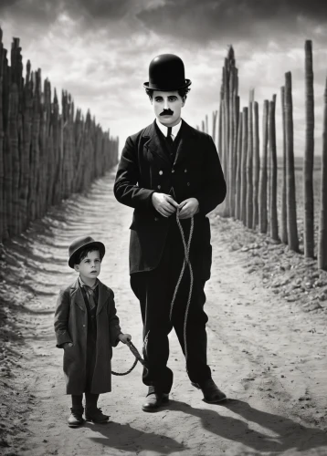 chaplin,charlie chaplin,man and boy,vintage children,father with child,father and son,viticulture,father-son,leash,winemaker,child labour,children of war,boy and dog,ventriloquist,prohibition,labour market,silent film,mafia,forced labour,dad and son,Illustration,Black and White,Black and White 07