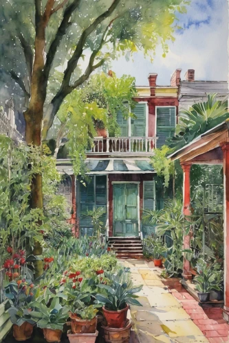 watercolor shops,watercolor tea shop,house painting,watercolor cafe,conservatory,spring garden,greenhouse,watercolor painting,watercolor background,henry g marquand house,home landscape,watercolor,hacienda,garden elevation,charleston,watercolor sketch,greenhouse cover,bungalow,begonias,summer cottage,Illustration,Japanese style,Japanese Style 09