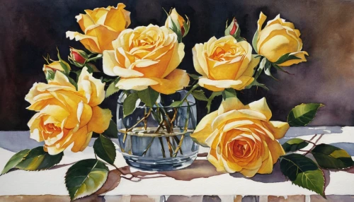 watercolor roses and basket,yellow roses,watercolor roses,gold yellow rose,yellow orange rose,orange roses,esperance roses,flower painting,garden roses,yellow rose,sunflowers in vase,rose arrangement,oil painting,sun roses,spray roses,yellow rose background,old country roses,oil painting on canvas,noble roses,carol colman,Art,Artistic Painting,Artistic Painting 37