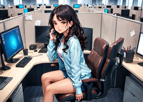 office worker,telephone operator,call center,girl at the computer,call centre,switchboard operator,office chair,secretary,night administrator,businesswoman,telemarketing,receptionist,blur office background,dispatcher,work from home,helpdesk,business woman,white-collar worker,in a working environment,bussiness woman,Anime,Anime,General