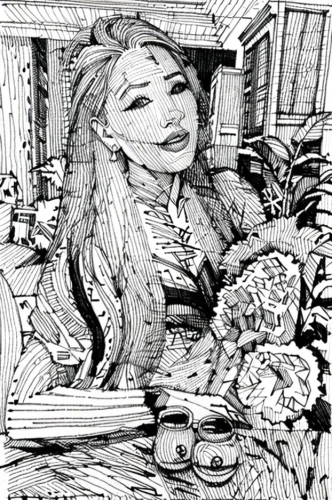 woman at cafe,caricature,caricaturist,blonde woman reading a newspaper,coloring page,coloring picture,book illustration,comic halftone woman,coloring pages,botticelli,old woman,pen drawing,girl studying,woman sitting,comic style,woman drinking coffee,hand-drawn illustration,woman eating apple,girl-in-pop-art,fashion illustration,Design Sketch,Design Sketch,None