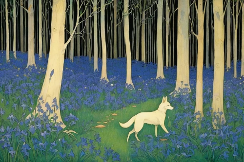 bluebell,bluebells,harebell,beautiful bluebells,blue bell,spring unicorn,hare trail,forest animal,deer illustration,woodland animals,unicorn background,forest glade,forest animals,woodland,forest of dreams,fairy forest,pere davids deer,the forest,forest,deer drawing,Illustration,Retro,Retro 07