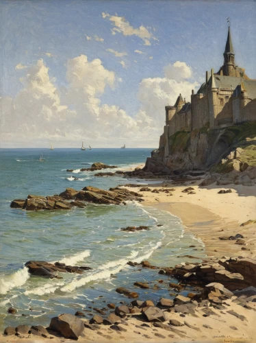 landscape with sea,coastal landscape,beach landscape,lev lagorio,sea landscape,bretagne,basset artésien normand,asher durand,breton,finistère,lapereau,braque du bourbonnais,michel brittany monastery,cadzand bad,saint pierre,adolphe,bougereau,robert duncanson,boudin,breizh,Conceptual Art,Fantasy,Fantasy 11