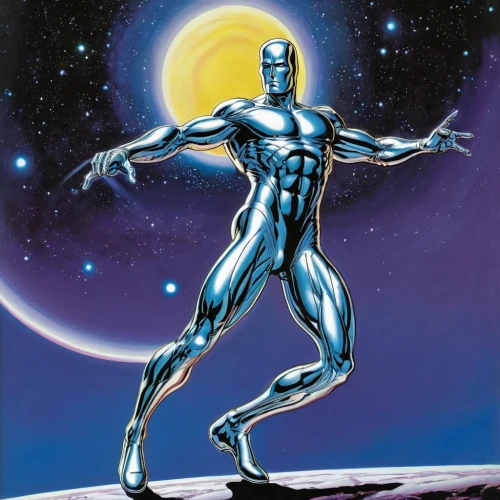silver surfer,dr. manhattan,steel man,magneto-optical disk,iceman,humanoid,nova,electro,nite owl,magneto-optical drive,blue demon,muscle man,disco,cyclops,body-building,cyborg,andromeda,cybernetics,steel,cleanup,Illustration,American Style,American Style 07