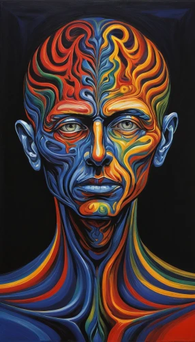 psychedelic art,meridians,mind-body,human head,multicolor faces,bodypainting,third eye,consciousness,trip computer,dualism,dimensional,self hypnosis,thinking man,shaman,ego,mind,glass painting,psychedelic,astonishment,oil painting on canvas,Art,Artistic Painting,Artistic Painting 37