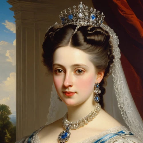 franz winterhalter,elizabeth ii,queen anne,victoria,diademhäher,portrait of a woman,prussian asparagus,isabella grapes,debutante,victorian lady,portrait of a girl,cepora judith,jane austen,vintage female portrait,female portrait,georgine,young lady,goura victoria,diadem,official portrait,Conceptual Art,Sci-Fi,Sci-Fi 15