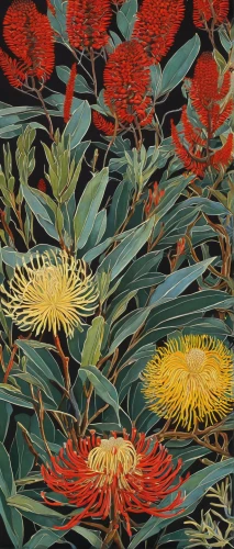 protea,illustration of the flowers,floral composition,grevillea,chrysanths,floral ornament,botanical print,flowering plants,flowers png,red foliage,chrysanthemum exhibition,tropical flowers,protea family,khokhloma painting,floral border,chrysanthemums,flower painting,floral japanese,robins in a winter garden,palm lilies,Illustration,Black and White,Black and White 20