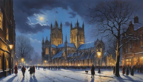 york minster,york,coventry,christmas landscape,snow scene,wintry,the snow falls,gothic architecture,winter landscape,city scape,winter service,snow landscape,gothic church,christmas snow,night snow,snowstorm,snowy landscape,christmas scene,blue hour,midnight snow,Illustration,Paper based,Paper Based 02