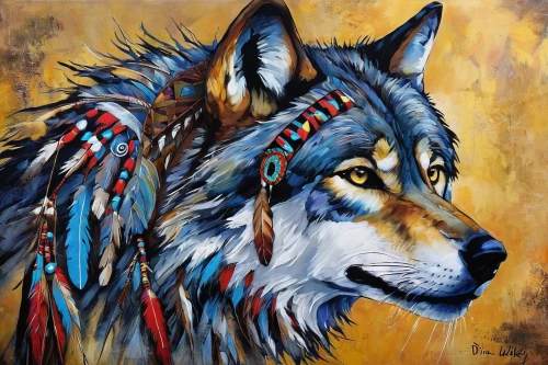 native american indian dog,howling wolf,shamanic,gray wolf,shamanism,native,native american,wolf,cherokee,coyote,european wolf,cheyenne,american indian,wolves,boho art,two wolves,tribal chief,indigenous painting,canis lupus,constellation wolf,Illustration,Paper based,Paper Based 06