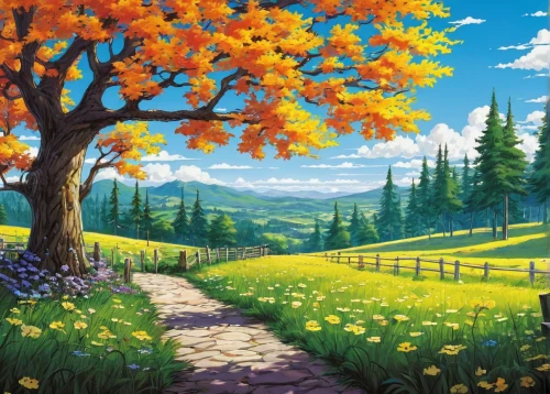 landscape background,autumn landscape,meadow landscape,fall landscape,springtime background,rural landscape,forest landscape,mountain meadow,autumn mountains,autumn background,nature landscape,spring background,blooming field,autumn scenery,home landscape,beautiful landscape,mountain landscape,salt meadow landscape,mountain scene,cartoon video game background,Illustration,Children,Children 05