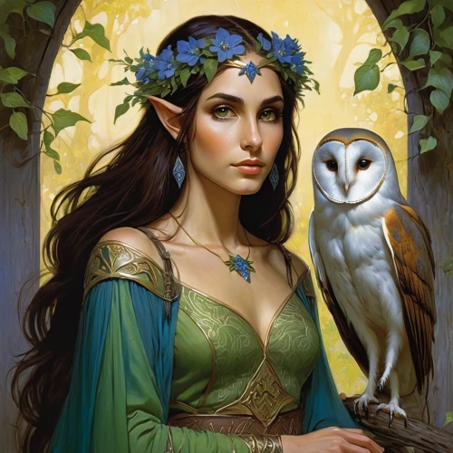 fantasy portrait,owl,elven,druid,owl art,owl nature,faerie,sorceress,faery,priestess,fantasy art,artemisia,druids,hedwig,owl-real,sparrow owl,harpy,anahata,dryad,the enchantress,Conceptual Art,Fantasy,Fantasy 07