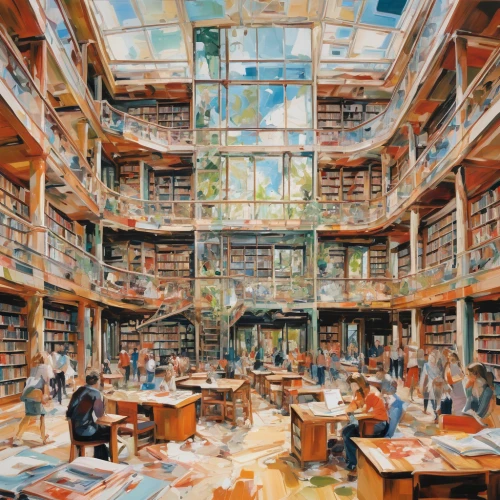 reading room,library,university library,study room,boston public library,library book,old library,bookshop,bookstore,celsus library,bibliology,children studying,athenaeum,library of congress,book store,books,bookshelves,lecture hall,the books,lecture room,Conceptual Art,Oil color,Oil Color 18