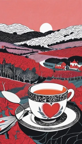 cream tea,olle gill,carol colman,coffee tea illustration,david bates,tea art,woodblock prints,landscape red,tearoom,teacups,tea cups,cool woodblock images,afternoon tea,red bunting,cup and saucer,lee slattery,carol m highsmith,red tablecloth,tea service,francis barlow,Art,Artistic Painting,Artistic Painting 23