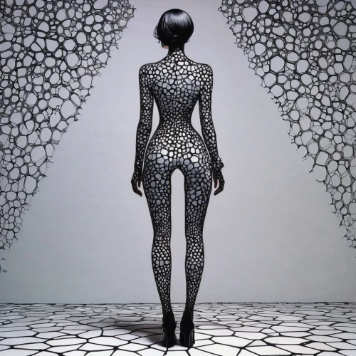 geometric body,biomechanical,chain mail,artist's mannequin,snake skin,diamond plate,wire mesh,mesh and frame,bodypaint,decorative figure,wrought,mannequin,skeletal structure,wire sculpture,voodoo woman,woman sculpture,human body,humanoid,trypophobia,silver,Illustration,American Style,American Style 06