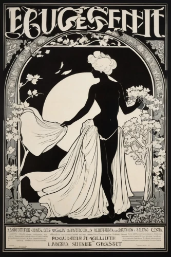 ethel barrymore - female,art nouveau design,cd cover,art nouveau,film poster,alfons mucha,cover,suffragette,effigy,mucha,eulenspiegel,art nouveau frame,advertisement,sheet music,escutcheon,art nouveau frames,german ep ca i,magazine cover,musical sheet,epicure,Illustration,Black and White,Black and White 31