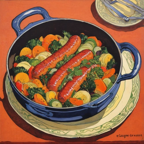 mirepoix,vegetable pan,sauté pan,cooking vegetables,braised vegetables,grilled vegetables,vegetables,carrots,mixed vegetables,colorful vegetables,thanksgiving veggies,sausage plate,escabeche,bouillabaisse,snack vegetables,boudin,carrot salad,vegetables landscape,crudités,veggies,Illustration,Retro,Retro 11