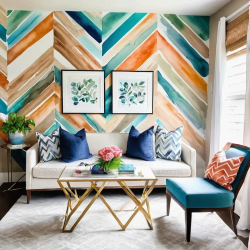 patterned wood decoration,geometric style,modern decor,contemporary decor,teal and orange,boho art,red chevron pattern,blue sea shell pattern,interior design,geometric pattern,wall decor,wall decoration,decorates,mid century modern,wooden wall,interior decoration,interior decor,decor,wooden planks,background pattern,Illustration,Paper based,Paper Based 25
