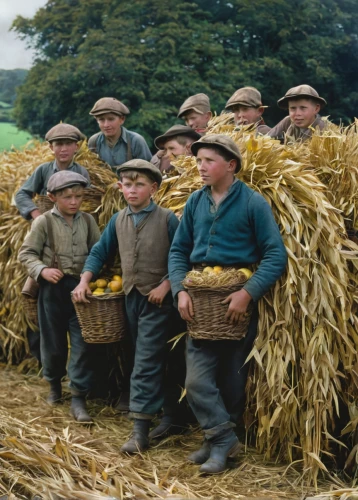 threshing,school children,field of cereals,child labour,boy scouts,foragers,boy's hats,straw harvest,vintage children,farmers,forest workers,harvest festival,straw carts,farmers bread,children studying,sheaves,scouts,breadbasket,boy scouts of america,children learning,Conceptual Art,Daily,Daily 01