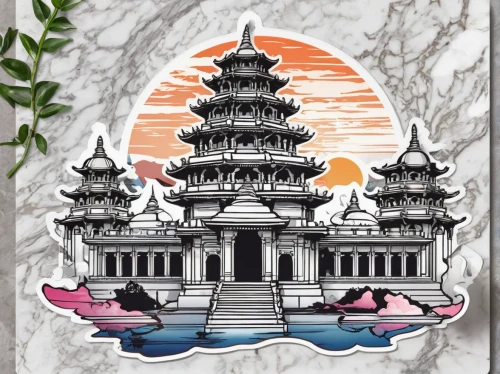 stone pagoda,pagoda,marble palace,lotus art drawing,kaohsiung,stone lotus,water palace,nanjing,summer palace,hall of supreme harmony,temples,xi'an,dragon boat,chinese temple,hanoi,asian architecture,kaohsiung city,temple fade,water lotus,chinese architecture,Unique,Design,Sticker