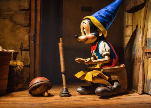 geppetto,pinocchio,the pied piper of hamelin,disney character,fairy tale character,wooden toys,jiminy cricket,disneyland park,wooden toy,mickey mause,figurine,walt disney,fairytale characters,wind-up toy,wooden figure,mousetrap,magical adventure,mickey,wooden figures,miniature figures,Art,Classical Oil Painting,Classical Oil Painting 07