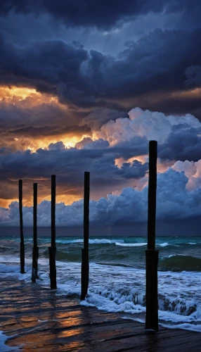 wooden pier,seascape,seascapes,scripps pier,dramatic sky,old jetty,old pier,mona vale,storm clouds,fraser island,landscape photography,breakwaters,south australia,busselton,fishing pier,beach landscape,the north sea,stormy sea,port melbourne,new south wales,Illustration,American Style,American Style 12