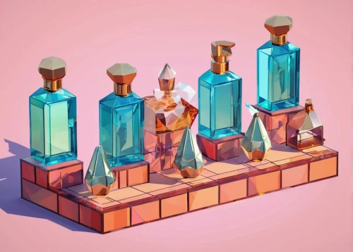 perfume bottles,perfume bottle,glass bottles,bottles,vials,potions,cosmetics counter,cosmetics,apothecary,glass items,perfumes,vases,parfum,isometric,creating perfume,glass containers,wine bottles,miniatures,figurines,glass blocks,Unique,3D,Low Poly