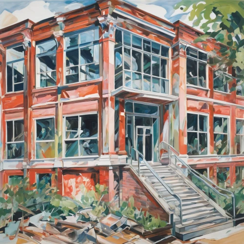 abandoned building,dilapidated building,facade painting,old factory building,watercolor shops,athens art school,abandoned place,art academy,old factory,greenhouse,renovation,old brick building,row of windows,old town house,conservatory,frame house,abandoned places,abandoned,lost place,apartment house,Conceptual Art,Oil color,Oil Color 18