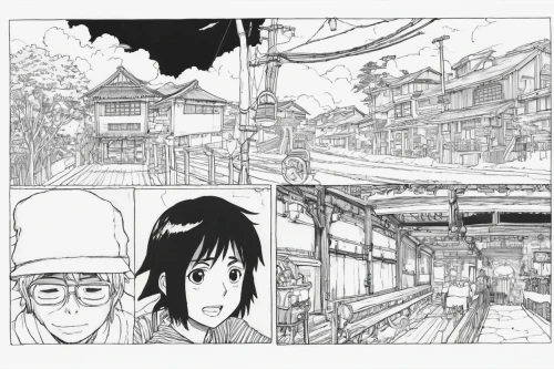 shirakami-sanchi,tsukemono,mono-line line art,mono line art,backgrounds,the girl at the station,koyasan,panels,convenience store,pencils,senso-ji,quick page,shirakawa-go,comic style,vanishing point,aonori,bell jar,studio ghibli,camera illustration,cover parts,Illustration,Japanese style,Japanese Style 14