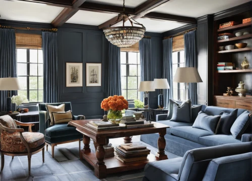 sitting room,blue room,great room,family room,dark cabinetry,interior design,luxury home interior,navy blue,livingroom,brownstone,living room,contemporary decor,wing chair,breakfast room,interiors,dark cabinets,modern decor,mazarine blue,danish room,interior decor,Conceptual Art,Fantasy,Fantasy 12