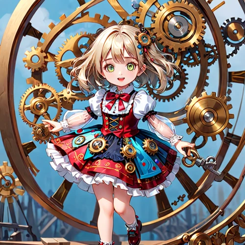 alice,clockmaker,astronomical clock,wonderland,alice in wonderland,dizzy,steampunk,violet evergarden,clock,clock face,sea fantasy,amusement ride,world clock,amusement park,ferry,portrait background,orrery,grandfather clock,marionette,rococo,Anime,Anime,General