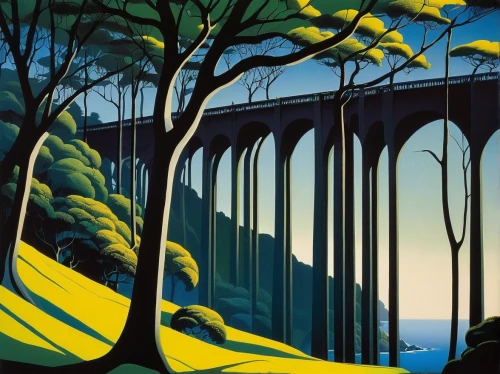 travel poster,viaduct,cantilever bridge,bridges,scenic bridge,sweeping viaduct,suspension bridge,rainbow bridge,tied-arch bridge,bridge arch,bridge,trestle,bailey bridge,arch bridge,hohenzollern bridge,three point arch,pontsycyllte,hanging bridge,chmarossky viaduct,love bridge,Illustration,Vector,Vector 09