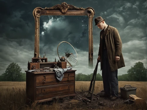 conceptual photography,clockmaker,watchmaker,photo manipulation,the gramophone,surrealism,image manipulation,photoshop manipulation,gramophone,photomanipulation,reading magnifying glass,repairman,magnifier,photomontage,man with a computer,manipulation,digital compositing,magic mirror,orrery,the collector,Photography,Documentary Photography,Documentary Photography 29