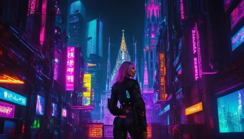 cyberpunk,colorful city,metropolis,shinjuku,neon lights,nerve,city lights,tokyo,futuristic,cityscape,neon,vapor,dystopian,matrix,taipei,tokyo city,neon light,colored lights,fantasy city,hong kong,Conceptual Art,Sci-Fi,Sci-Fi 26