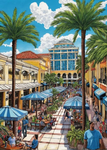 orlando florida,foster city,coconut grove,gaylord palms hotel,palmbeach,santa barbara,shopping center,shopping street,outlet store,resort town,venetian hotel,palo alto,food court,botanical square frame,orlando,shopping mall,piazza,venice square,souk,central park mall,Illustration,Black and White,Black and White 14