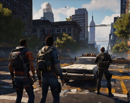 squad cars,city pigeons,videogames,city life,community connection,roadblock,assassins,citizens,onlookers,sightseeing,capitol square,officers,city tour,block party,screenshot,st-denis,terrorist attack,pedestrians,travelers,first responders,Conceptual Art,Fantasy,Fantasy 14